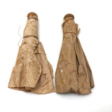 Ultra Spare, Very Beautiful Pair of Antique Clothes Pin Dolls in Wrapped Paper Dresses