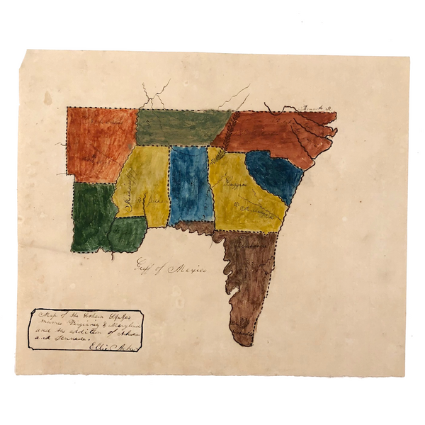 Ellie Acker's c. 1840s Watercolor Map of the Southern United States