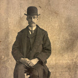 Man in Bowler with Pointer, Moody Antique Cabinet Card, Red Bank, NJ