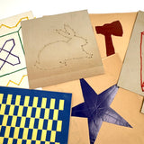 Sweet 1930s Kindergarten Lot: Yarn Drawings, Paper Weaving, More