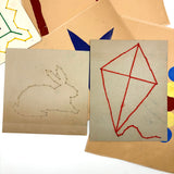 Sweet 1930s Kindergarten Lot: Yarn Drawings, Paper Weaving, More