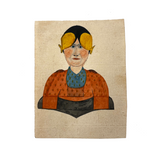 Marvelous Small Portrait of Woman in Dutch Fresian "Ear Iron"Headdress, 19th Century Watercolor Portrait on Laid