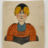 Marvelous Small Portrait of Woman in Dutch Fresian "Ear Iron"Headdress, 19th Century Watercolor Portrait on Laid