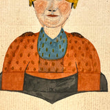 Marvelous Small Portrait of Woman in Dutch Fresian "Ear Iron"Headdress, 19th Century Watercolor Portrait on Laid
