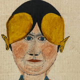 Marvelous Small Portrait of Woman in Dutch Fresian "Ear Iron"Headdress, 19th Century Watercolor Portrait on Laid