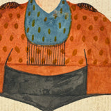 Marvelous Small Portrait of Woman in Dutch Fresian "Ear Iron"Headdress, 19th Century Watercolor Portrait on Laid