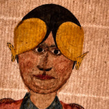 Marvelous Small Portrait of Woman in Dutch Fresian "Ear Iron"Headdress, 19th Century Watercolor Portrait on Laid