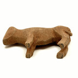 Sweet Old Hand-Carved Pine Bovine with Warm Patina and Wrapped Tail