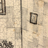 Charming Naive Ink and Graphite Interior Drawing With Pattern Everywhere, Earlier 20th Century