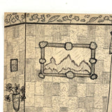 Charming Naive Ink and Graphite Interior Drawing With Pattern Everywhere, Earlier 20th Century