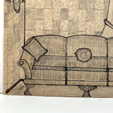 Charming Naive Ink and Graphite Interior Drawing With Pattern Everywhere, Earlier 20th Century