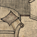 Charming Naive Ink and Graphite Interior Drawing With Pattern Everywhere, Earlier 20th Century