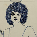 Electric Feeling Blue Ink Pin Up with Wide Eyes, Claw-like Hands, and Great Patterns