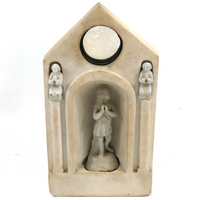 Carved Marble Alter with Mirror and Praying Bisque Figures in Niches