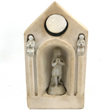 Carved Marble Alter with Mirror and Praying Bisque Figures in Niches