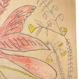 Pink and Yellow Bird #2, Worm in Beak, Pennsylvania Folk Drawing c. 1900