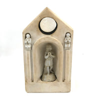 Carved Marble Alter with Mirror and Praying Bisque Figures in Niches