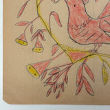 Pink and Yellow Bird #2, Worm in Beak, Pennsylvania Folk Drawing c. 1900