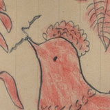 Pink and Yellow Bird #2, Worm in Beak, Pennsylvania Folk Drawing c. 1900