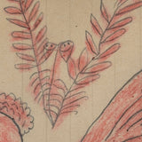 Pink and Yellow Bird #2, Worm in Beak, Pennsylvania Folk Drawing c. 1900
