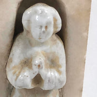 Carved Marble Alter with Mirror and Praying Bisque Figures in Niches