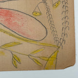 Pink and Yellow Bird #2, Worm in Beak, Pennsylvania Folk Drawing c. 1900