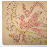 Pink and Yellow Bird #2, Worm in Beak, Pennsylvania Folk Drawing c. 1900