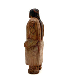 Force of Nature, Folk Carved Native American Woman with Long Braid and Decoration Everywhere