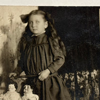 Girl with Two Dolls Giving Maximum Side Eye, Full of Life Antique Real Photo Postcard