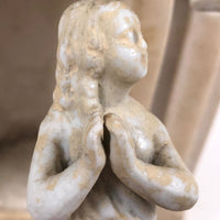 Carved Marble Alter with Mirror and Praying Bisque Figures in Niches