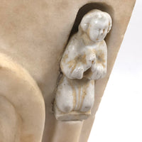 Carved Marble Alter with Mirror and Praying Bisque Figures in Niches