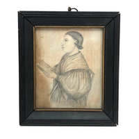 Early Graphite Folk Art Portrait, Framed