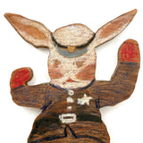 Rabbit Police! Fun Old Crayoned Wooden Cutout (Not a Doorstop but Could be a Hanger!)