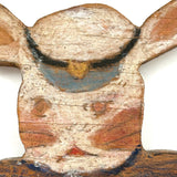 Rabbit Police! Fun Old Crayoned Wooden Cutout (Not a Doorstop but Could be a Hanger!)