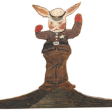 Rabbit Police! Fun Old Crayoned Wooden Cutout (Not a Doorstop but Could be a Hanger!)