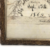 In Memory of My 19th Birthday, 1864, Ink Drawing in Period Frame