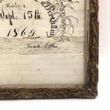 In Memory of My 19th Birthday, 1864, Ink Drawing in Period Frame