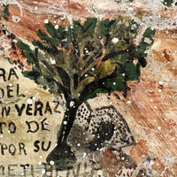 Thanks From Anacleto Perales, Hat in Hand: Well Weathered But Wonderful Old Mexican Folk Art Retablo