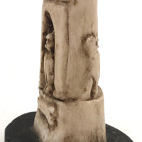 Curious Folk Art Bone Carving with Cat and Dog and Bird