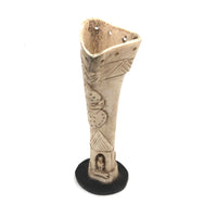 Curious Folk Art Bone Carving with Cat and Dog and Bird