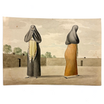 Marvelous Antique Watercolor of Two Peruvian "Tapada Limeña"  Veiled Women with One Eye Exposed