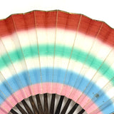 Colorfully Striped Hand-painted Paper Hand Fan with Gilded Edge, Presumed Earlier 19th Century