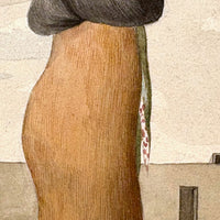 Marvelous Antique Watercolor of Two Peruvian "Tapada Limeña"  Veiled Women with One Eye Exposed