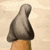 Marvelous Antique Watercolor of Two Peruvian "Tapada Limeña"  Veiled Women with One Eye Exposed