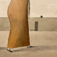 Marvelous Antique Watercolor of Two Peruvian "Tapada Limeña"  Veiled Women with One Eye Exposed