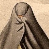 Marvelous Antique Watercolor of Two Peruvian "Tapada Limeña"  Veiled Women with One Eye Exposed