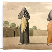 Marvelous Antique Watercolor of Two Peruvian "Tapada Limeña"  Veiled Women with One Eye Exposed