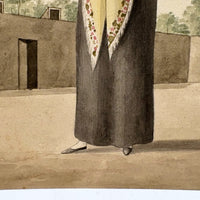 Marvelous Antique Watercolor of Two Peruvian "Tapada Limeña"  Veiled Women with One Eye Exposed