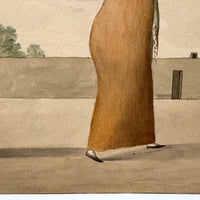 Marvelous Antique Watercolor of Two Peruvian "Tapada Limeña"  Veiled Women with One Eye Exposed