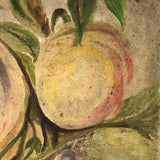Peaches and Grapes, Antique Folk Art Oil on Board Painting